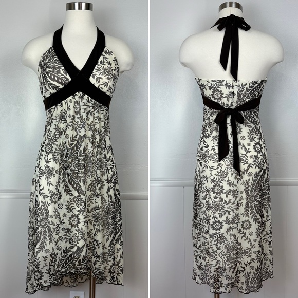 Speechless High Low Halter Neck Midi Dress Sz M Brown Babydoll Y2K Fairy Floral - Picture 1 of 17